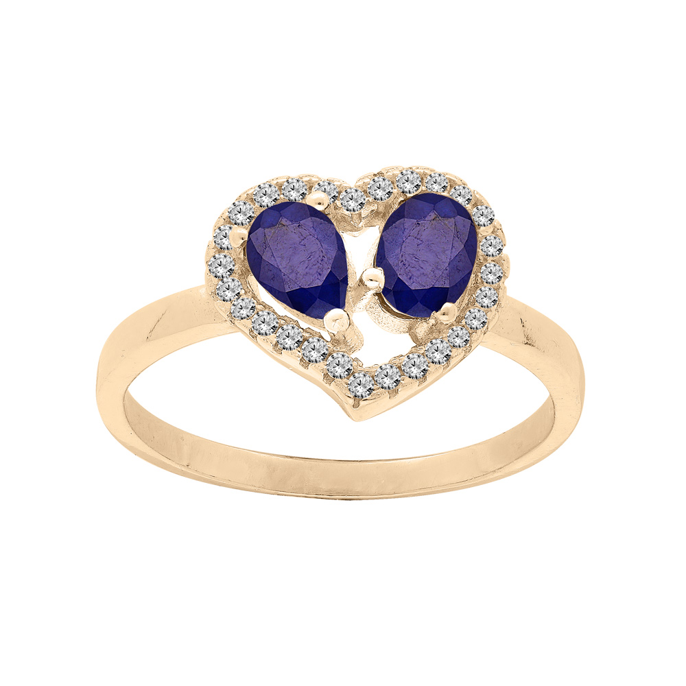 Bague en vermeil forme coeur avec Saphirs v�ritables et contour Topazes blanches serties - Vue 1