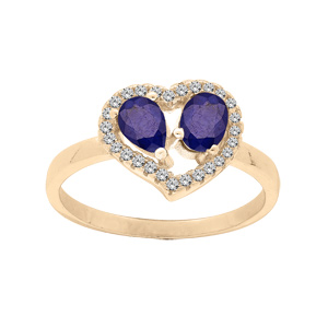 Bague en vermeil forme coeur avec Saphirs véritables et contour Topazes blanches serties - Vue 1