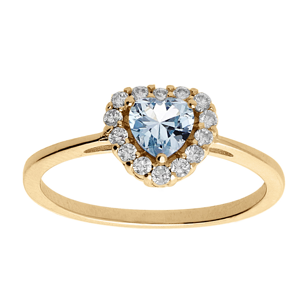 Bague en vermeil forme coeur oxyde bleu ciel et contour d\'oxydes blancs - Vue 1