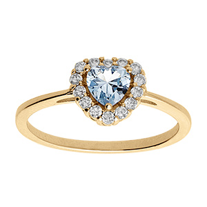 Bague en vermeil forme coeur oxyde bleu ciel et contour d'oxydes blancs