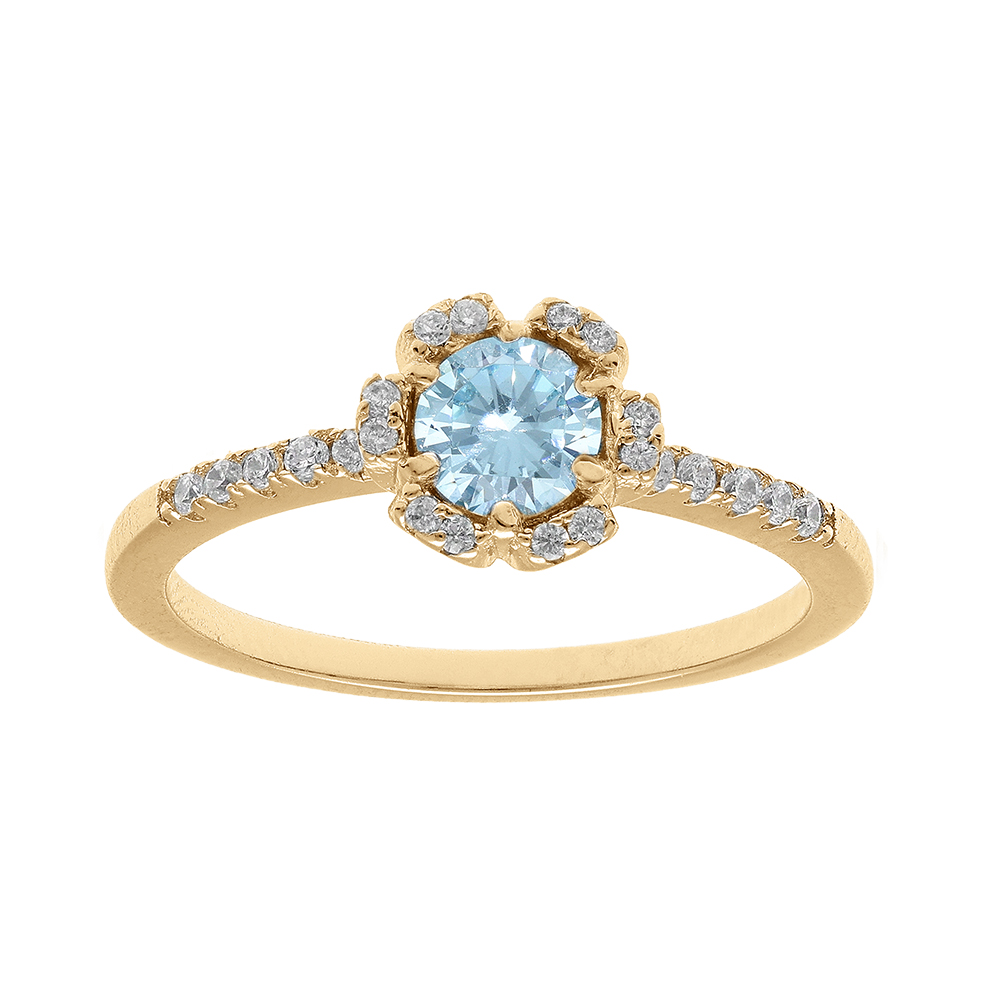 Bague en vermeil forme  fleur avec oxydes bleu clair et blancs sertis - Vue 1