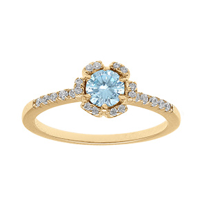 Bague en vermeil forme  fleur avec oxydes bleu clair et blancs sertis
