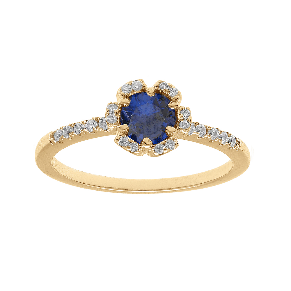 Bague en vermeil forme fleur avec oxydes bleu fonc� et blancs sertis - Vue 1