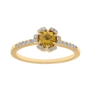 Bague en vermeil forme fleur avec oxydes couleur miel et blancs sertis
