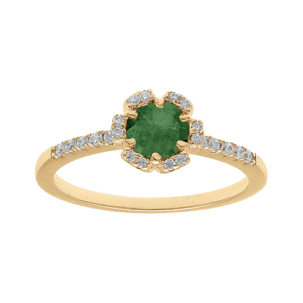 Bague en vermeil forme fleur avec oxydes vert fonc� et blancs sertis - Vue 1