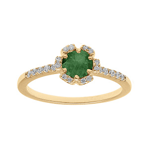 Bague en vermeil forme fleur avec oxydes vert fonc et blancs sertis