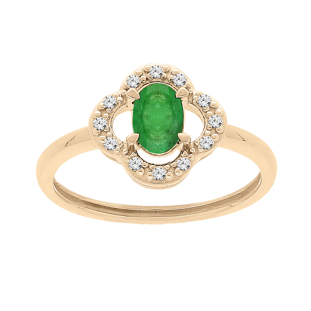 Bague en vermeil forme fleur Emeraude v�ritable et Topazes blanches - Vue 1