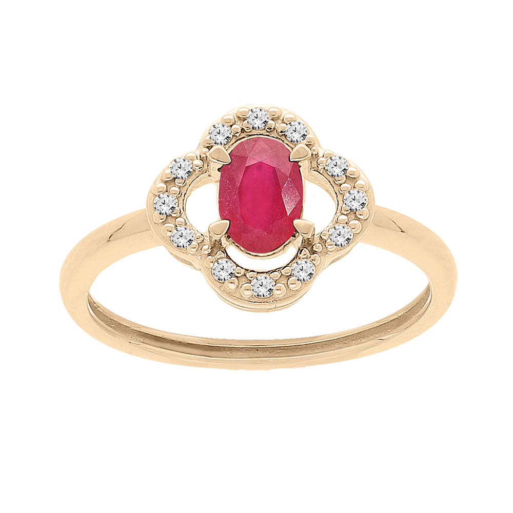 Bague en vermeil forme fleur Rubis v�ritable et Topazes blanches - Vue 1
