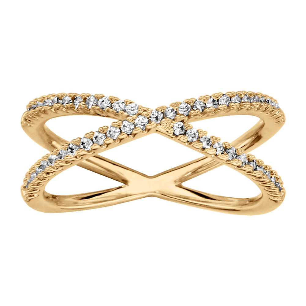 Bague en vermeil forme X par�e d\'oxydes blancs sertis - Vue 1