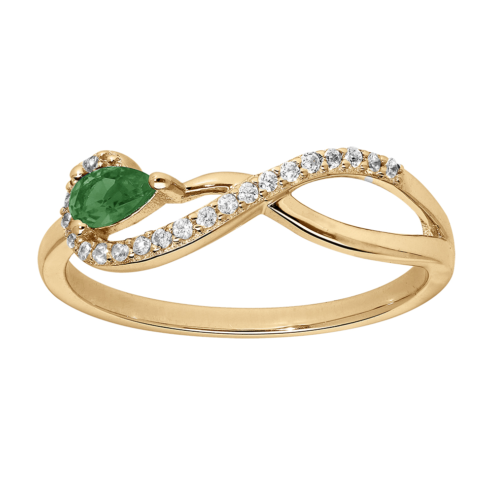 Bague en vermeil forme sigle  infini avec oxydes blancs sertis et vert - Vue 1