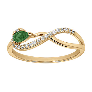 Bague en vermeil forme sigle  infini avec oxydes blancs sertis et vert