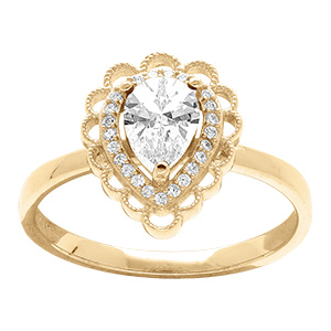 Bague en vermeil goutte oxyde blanc serti, halo dentel� d'oxydes blancs