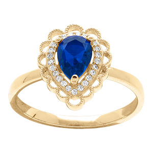 Bague en vermeil goutte oxyde bleu serti , halo dentel� d'oxydes blancs