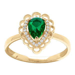 Bague en vermeil goutte oxyde vert serti , halo dentel� d'oxydes blancs
