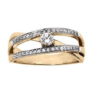 Bague en vermeil grand diam�tre avec oxyde blanc central et deux rangs d'oxydes blancs sertis