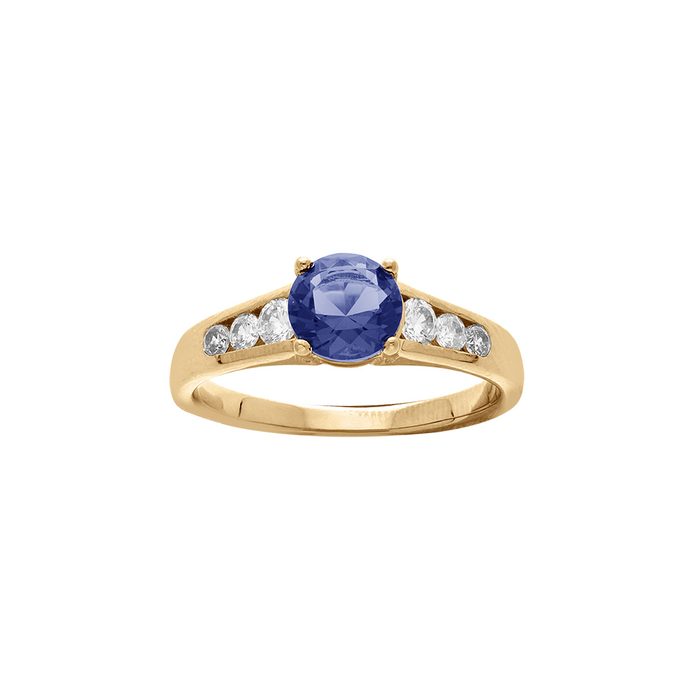 Bague en vermeil grand diamtre oxyde bleu serti 4 griffeset sertissage d\'oxydes blancs sur 1/2 anneau - Vue 1