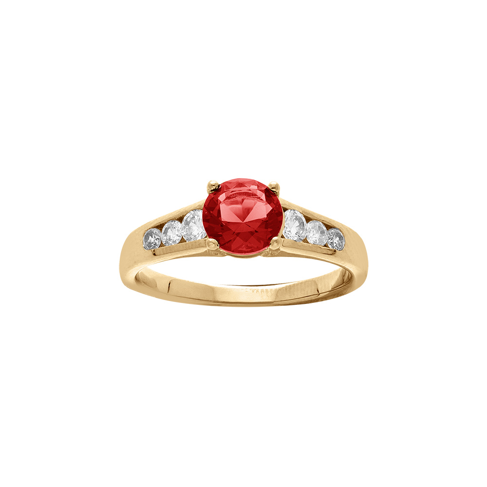 Bague en vermeil grand diamtre oxyde rouge serti 4 griffes et sertissage d\'oxydes blancs sur 1/2 anneau - Vue 1