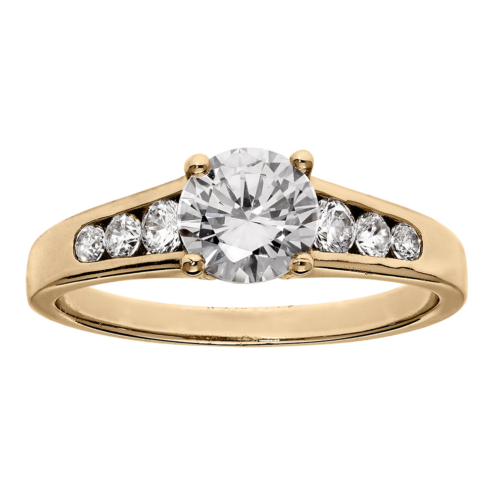 Bague en vermeil grand diam�tre, rail d\'oxydes blancs et un central serti quatre griffes - Vue 1