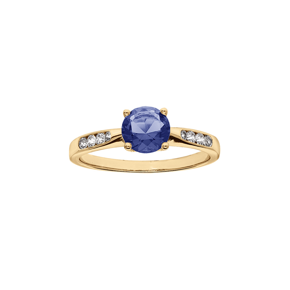 Bague en vermeil grand diamtre un oxyde bleu serti 4 griffes et sertissage d\'oxydes blancs sur 1/2 anneau - Vue 1