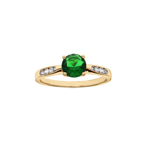 Bague en vermeil grand diamètre un oxyde vert serti 4 griffes et sertissage d\'oxydes blancs sur 1/2 anneau - Vue 1
