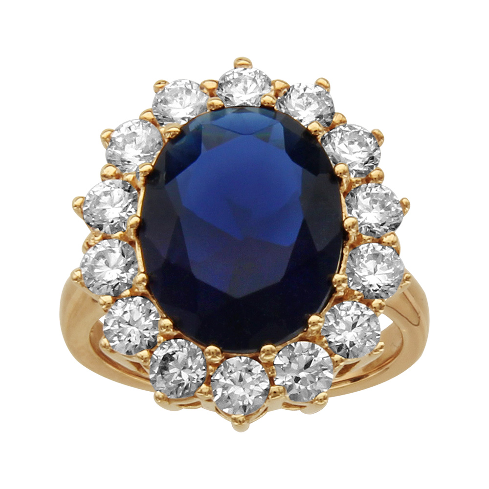 Bague en vermeil grosse pierre centrale bleu fonc� et contour de pierres blanches - 20mm x 17 mm - Vue 1