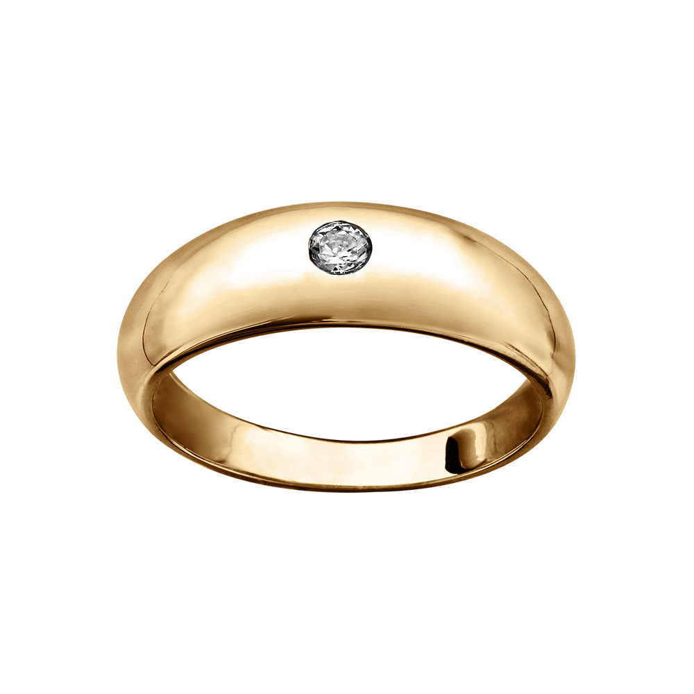 Bague en vermeil jonc anglais 7mm avec un oxyde blanc serti - Vue 1