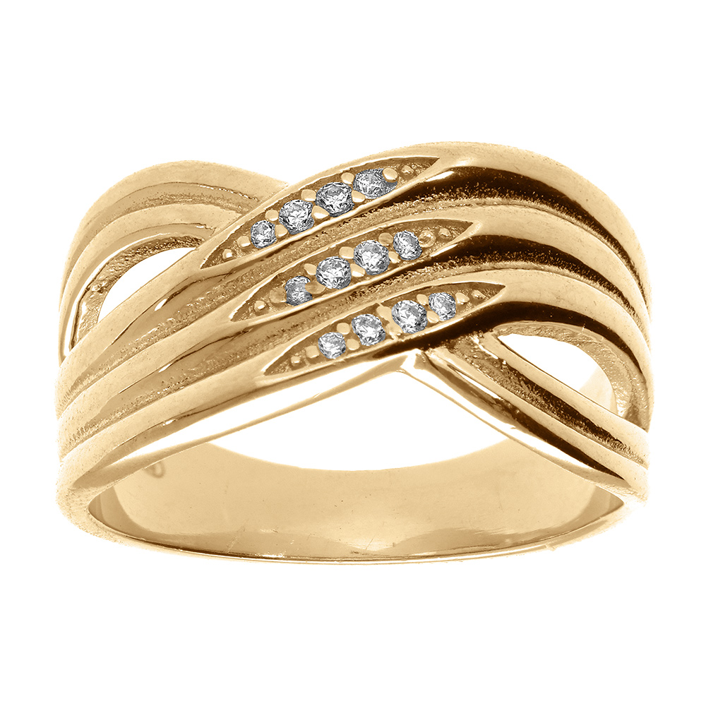 Bague en vermeil lignes crois�es avec oxydes blancs - Vue 1