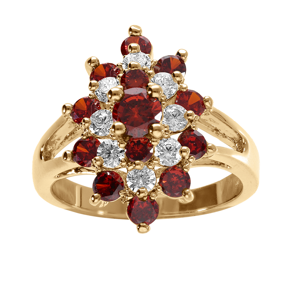 Bague en vermeil marquise avec oxydes rouges et blancs - Vue 1