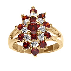 Bague en vermeil marquise avec oxydes rouges et blancs