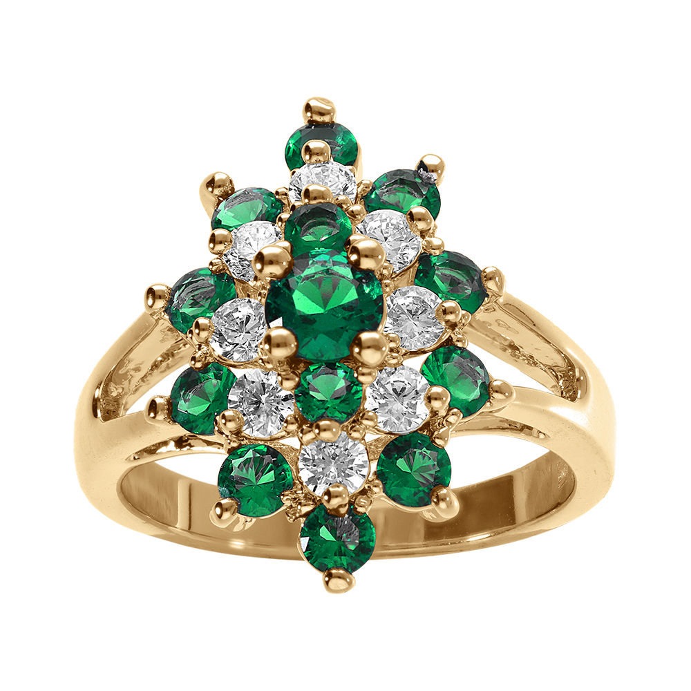 Bague en vermeil marquise avec oxydes verts et blancs - Vue 1