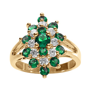 Bague en vermeil marquise avec oxydes verts et blancs