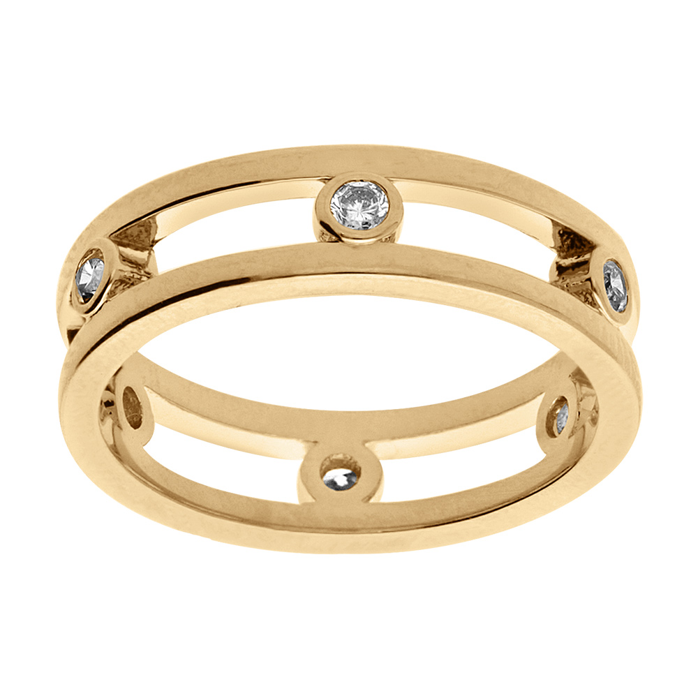 Bague en vermeil massif ajour�e et oxydes blancs sertis - Vue 1