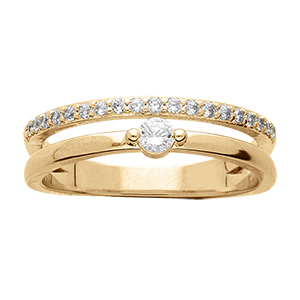 Bague en vermeil massif deux rangs: un avec oxyde central serti et un rail d'oxydes blancs sertis