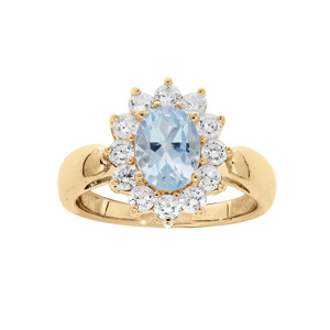 Bague en vermeil massif pierre naturelle ovale topaze bleue entoure d\'oxydes blancs sertis - Vue 1