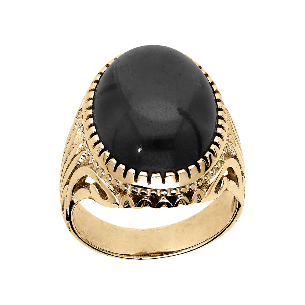 Bague en vermeil mixte cabochon agate noire - Vue 1