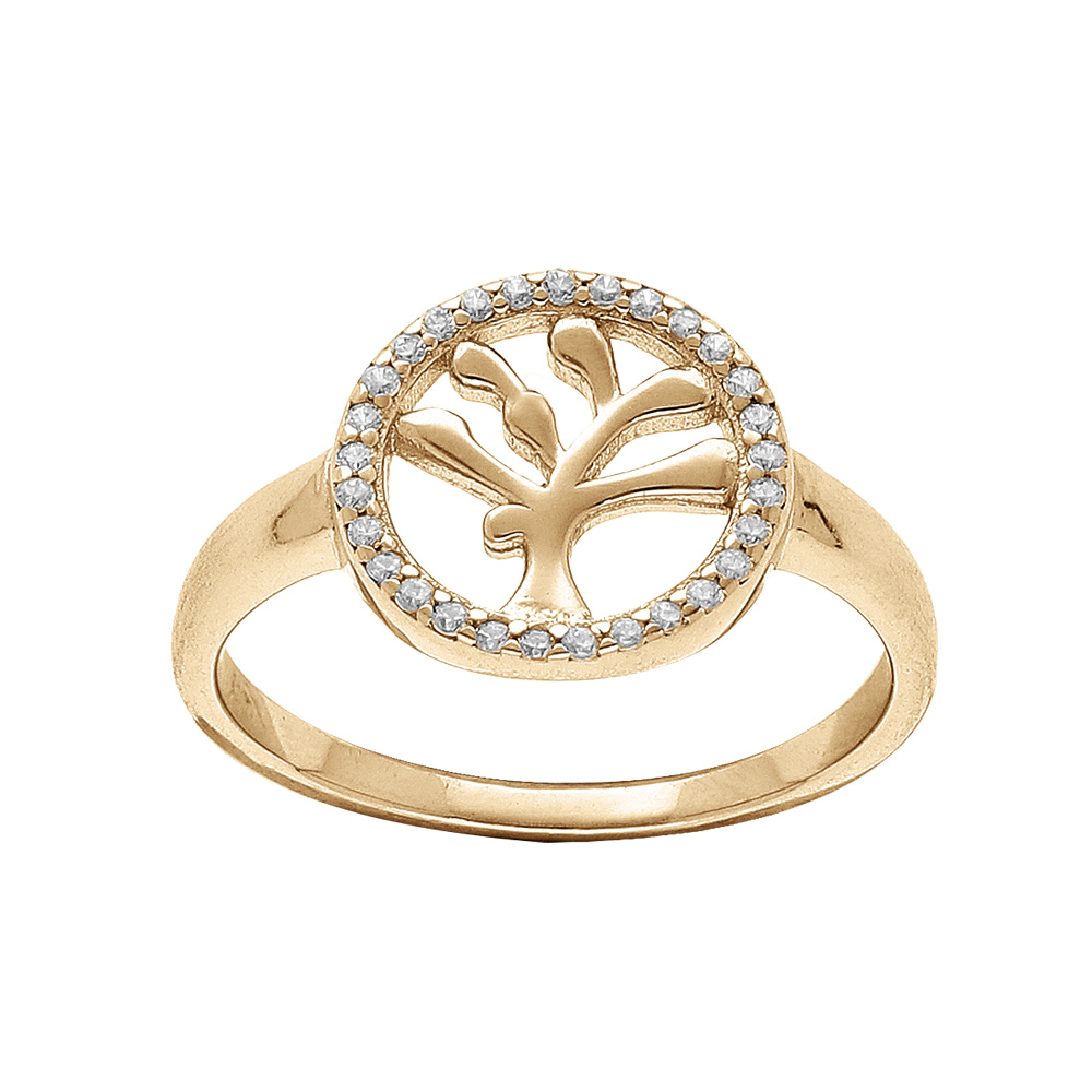 Bague en vermeil motif arbre de vie contour oxydes blancs sertis - Vue 1