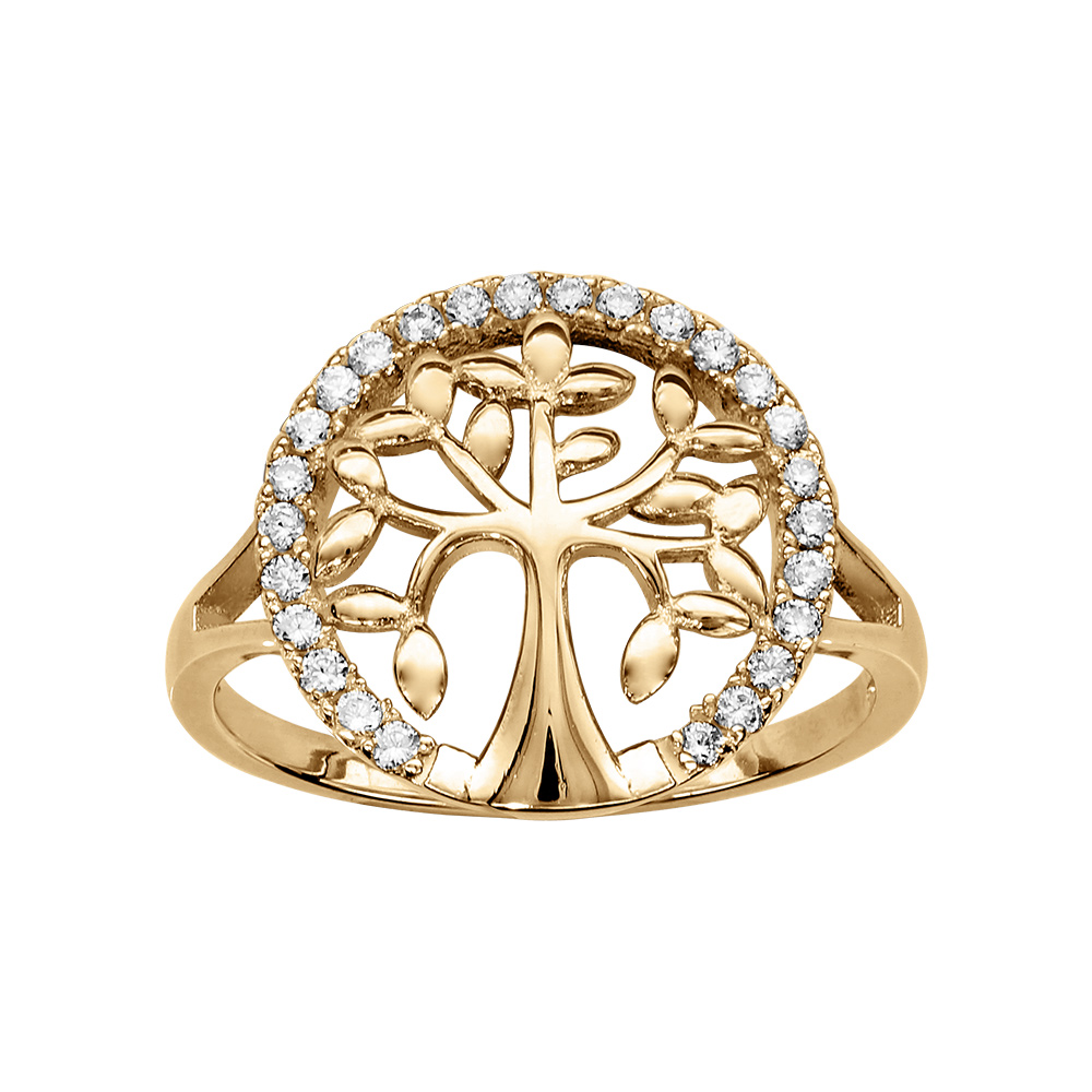 Bague en vermeil motif arbre de vie entour� d\'oxydes blancs sertis - Vue 1