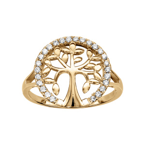 Bague en vermeil motif arbre de vie entouré d\'oxydes blancs sertis - Vue 1