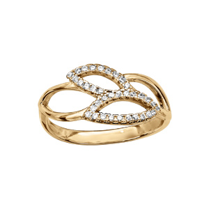 Bague en vermeil motif feuillage ajouré et paré d\'oxydes blancs sertis - Vue 1