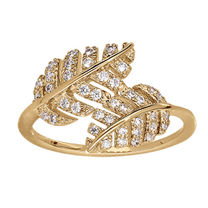 Bague en vermeil motif feuillage crois� avec oxydes blancs sertis
