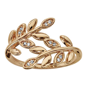 Bague en vermeil motif feuillage lisse avec oxydes blancs