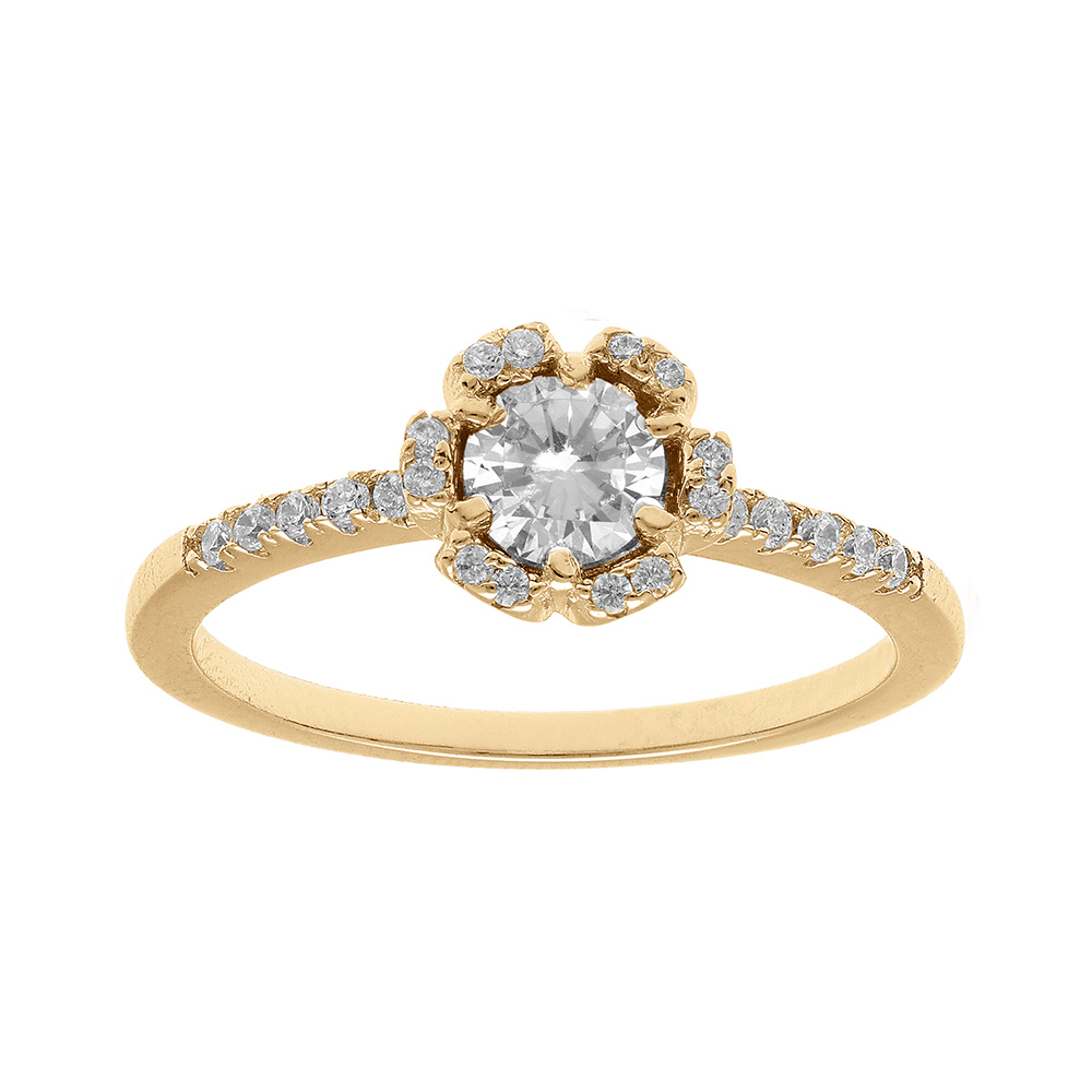 Bague en vermeil motif fleur avec oxydes blancs sertis - Vue 1