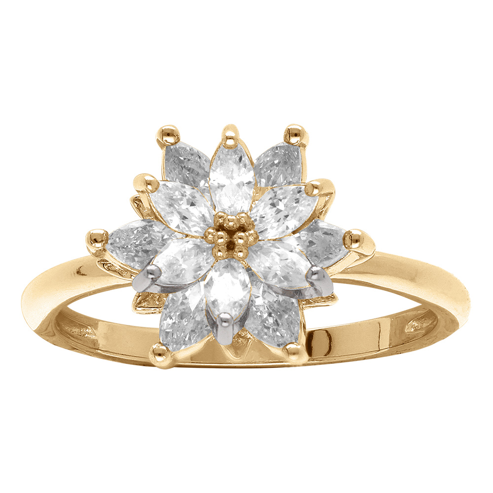 Bague en vermeil motif fleur avec oxydes blancs sertis - Vue 1