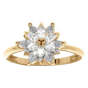 Bague en vermeil motif fleur avec oxydes blancs sertis