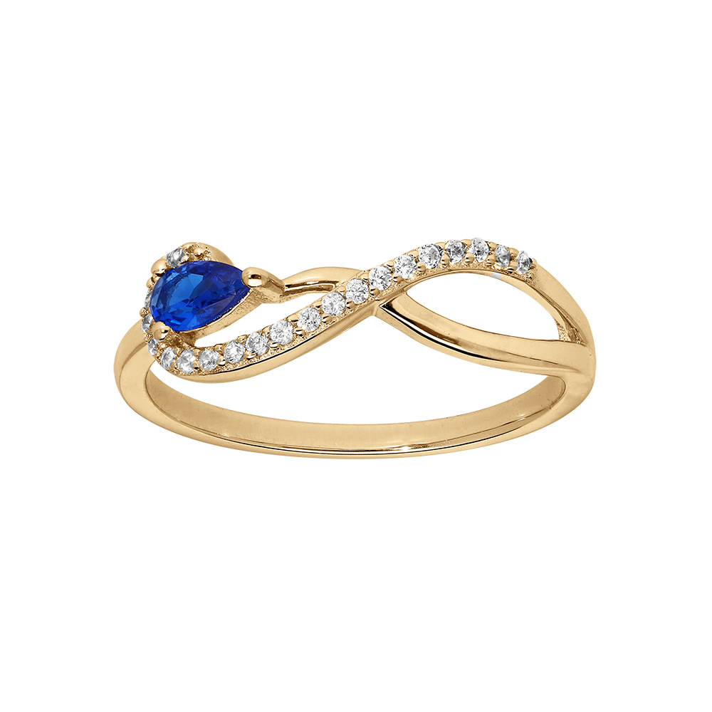 Bague en vermeil motif infini avec oxydes blancs sertis et pierre bleue - Vue 1