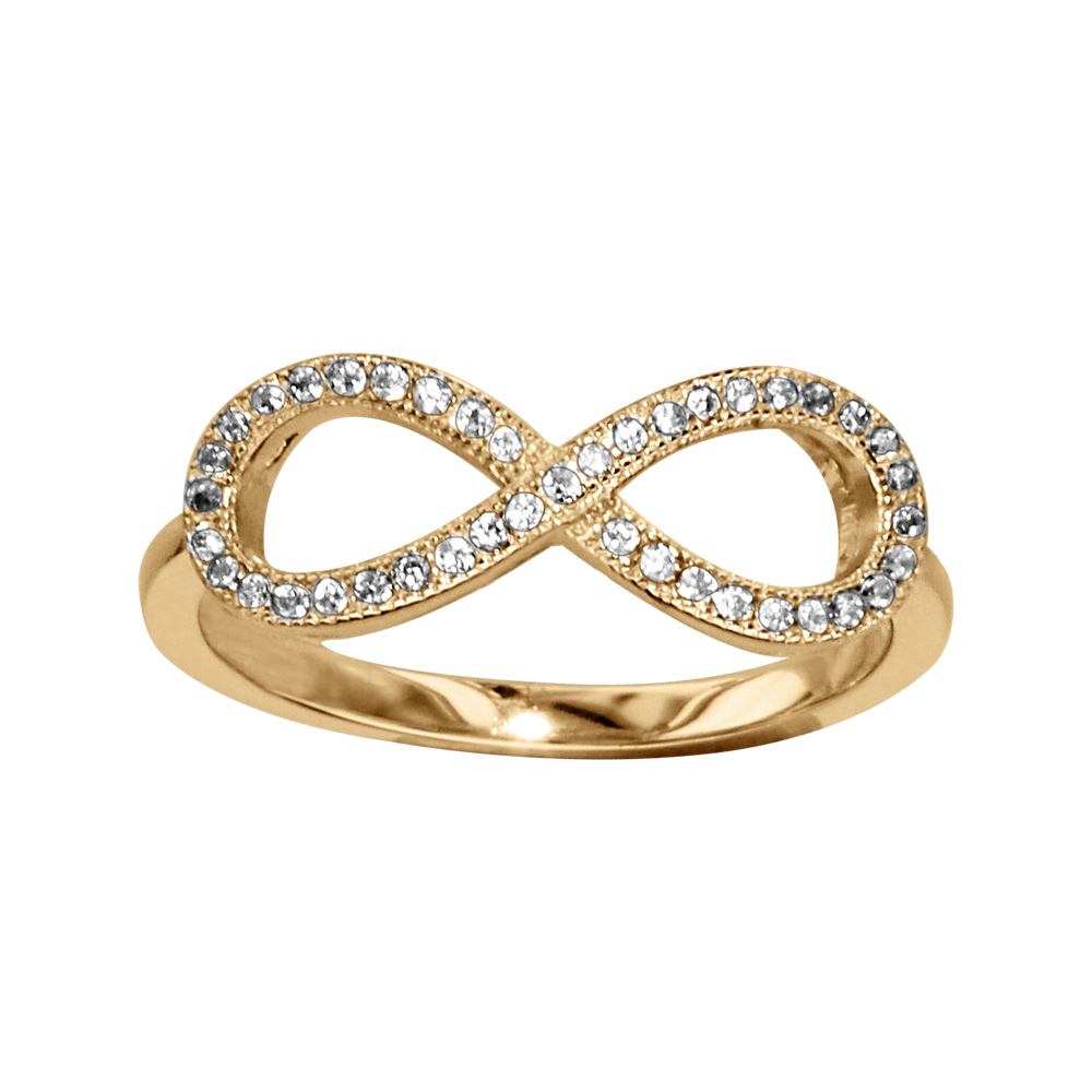 Bague en vermeil motif infini grand mod�le orn� d\'oxydes blancs sertis - Vue 1
