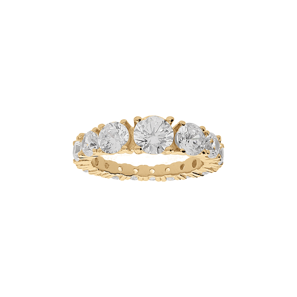 Bague en vermeil orn�e d\'oxydes blancs sertis en chute - Vue 1