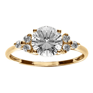 Bague en vermeil oxyde central blanc serti 7mm et trois oxydes sur les cts 1.8mm