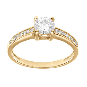 Bague en vermeil  oxyde central blanc serti et oxydes blancs sertis