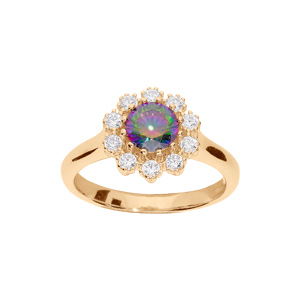 Bague en vermeil oxyde rond arc en ciel mystique contour oxydes blancs sertis - Vue 1